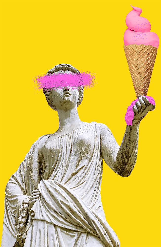 Statua donna vaporwave con gelato rosa